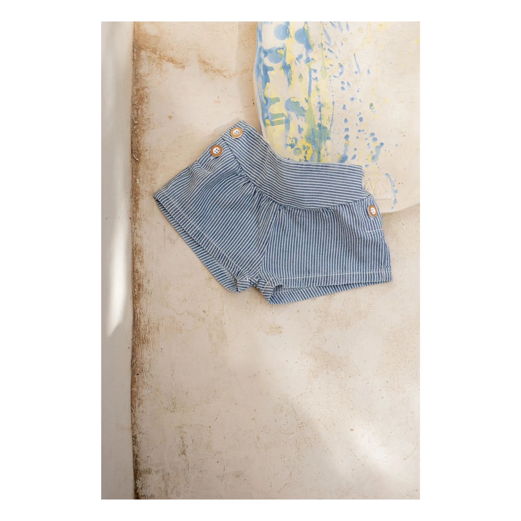 1+ in the family - Pantalones Cortos Rayas Algodón Orgánico Deia | Azul Claro