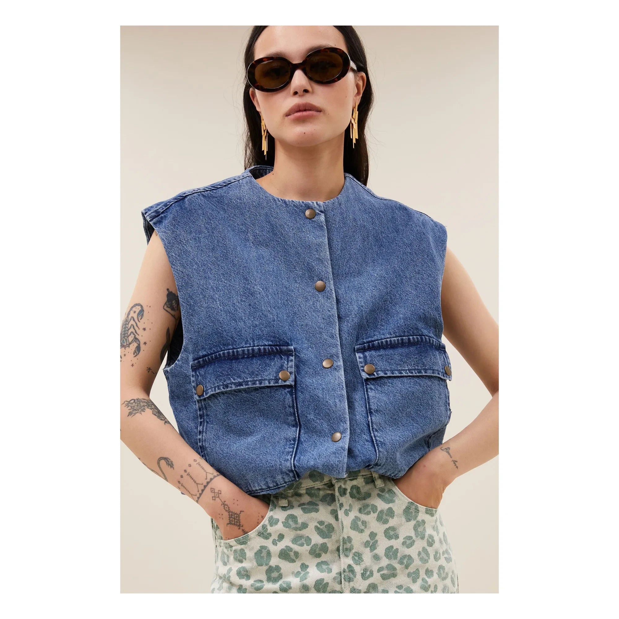 Chaqueta sin mangas de denim de algodón orgánico By Bar - Maggie | Azul vaquero