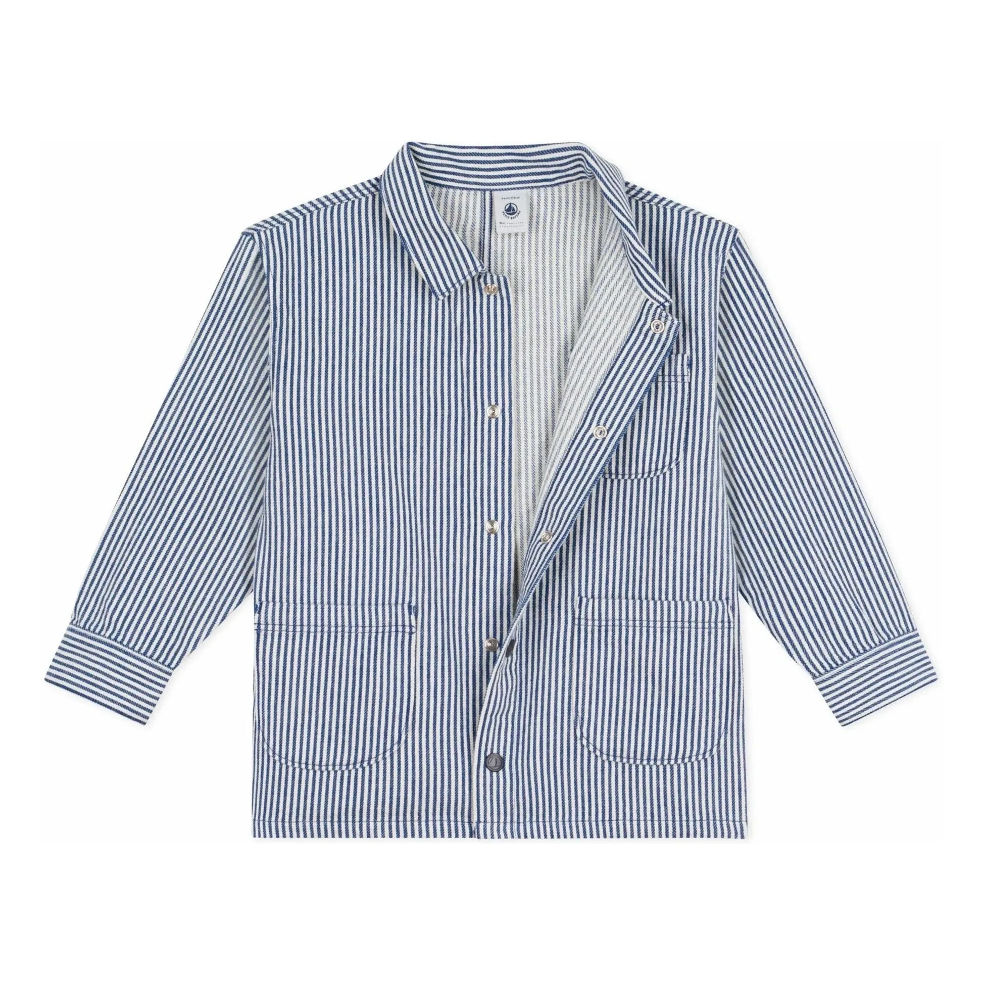 Petit Bateau - Chaqueta de trabajo de algodón orgánico a rayas | Azul