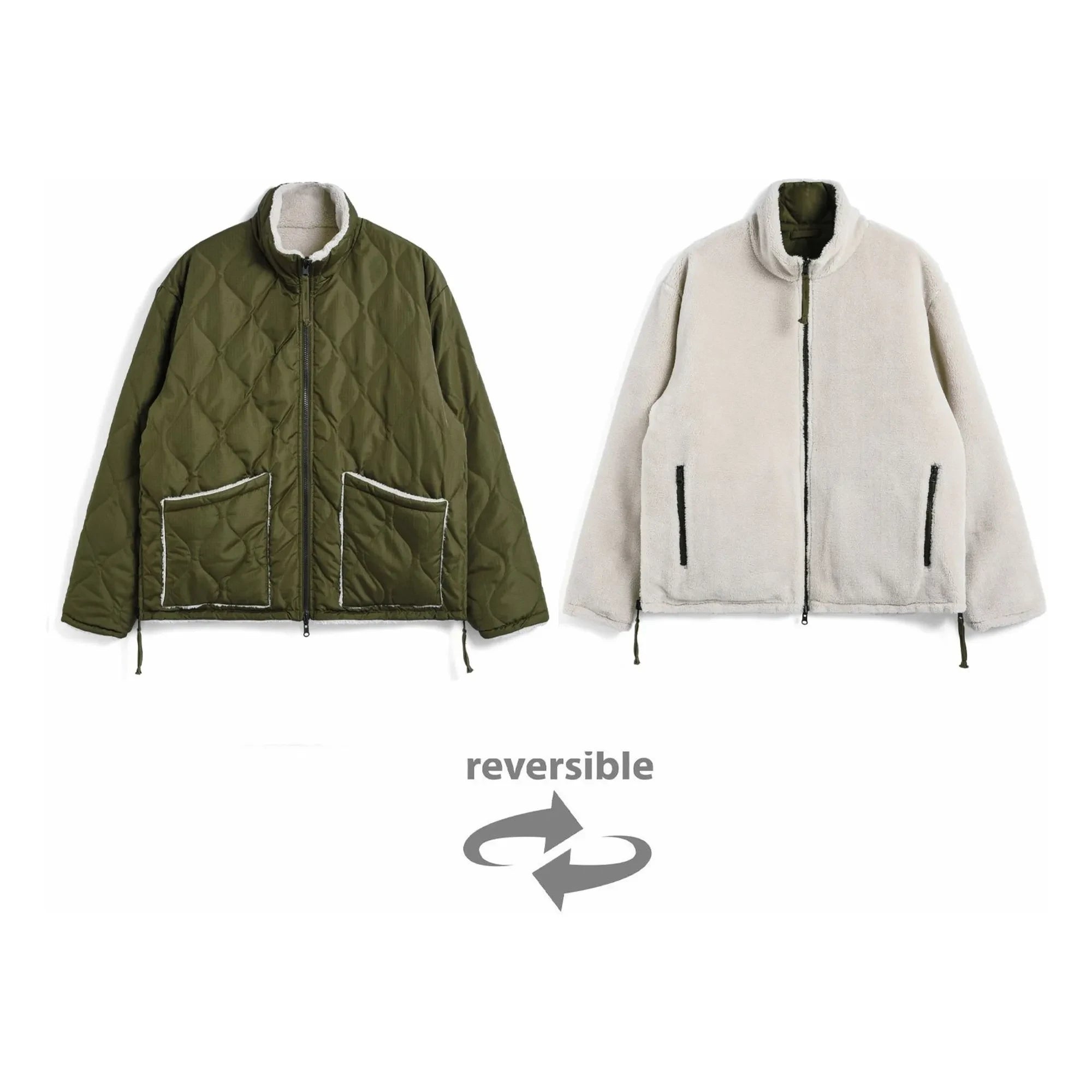 Taion - Chaqueta militar reversible de cuello alto | Caqui