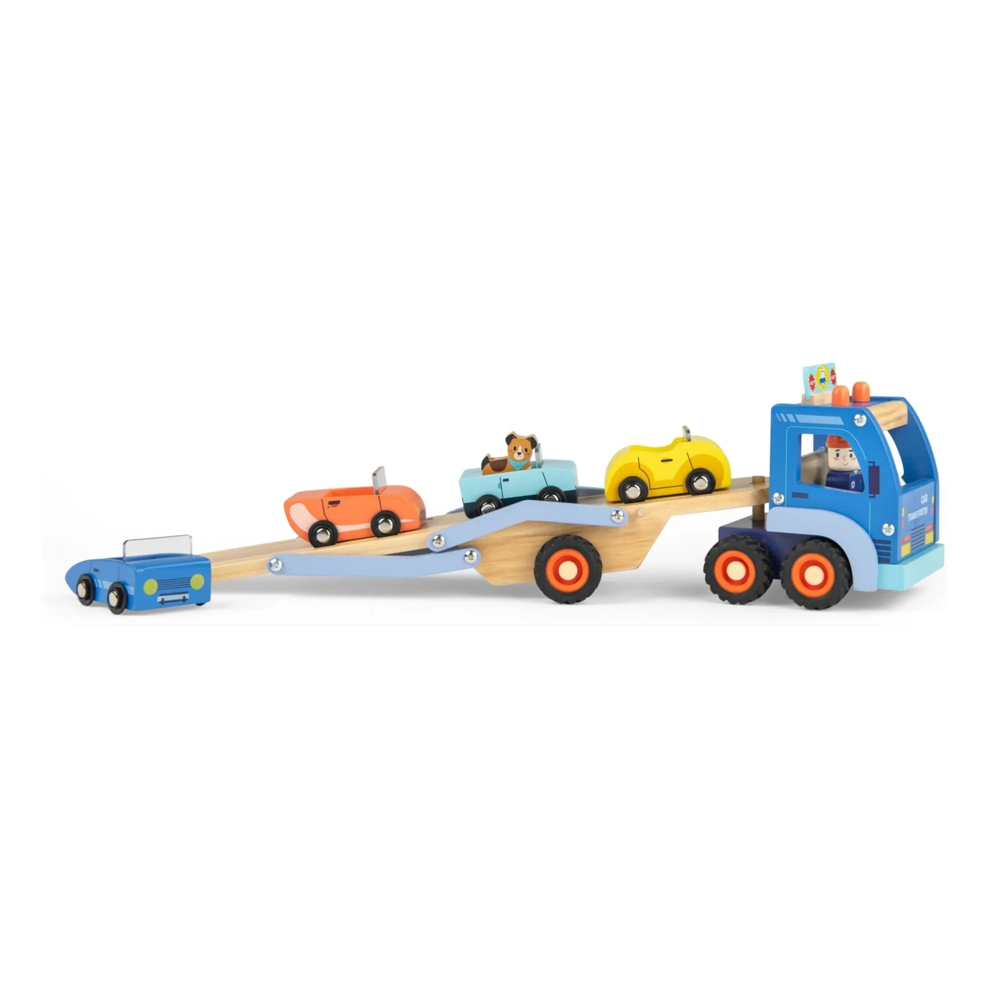 Moulin Roty - Camión transportador de coches y accesorios | Azul