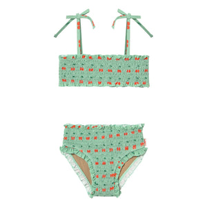 Tinycottons - Bañador con volantes Cherry | Agua verde