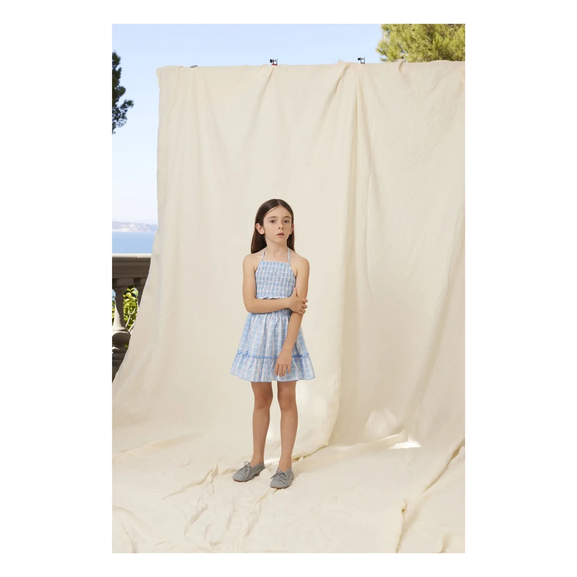 Bebe Organic - Top con nudo Ida de cuadros | Azul claro