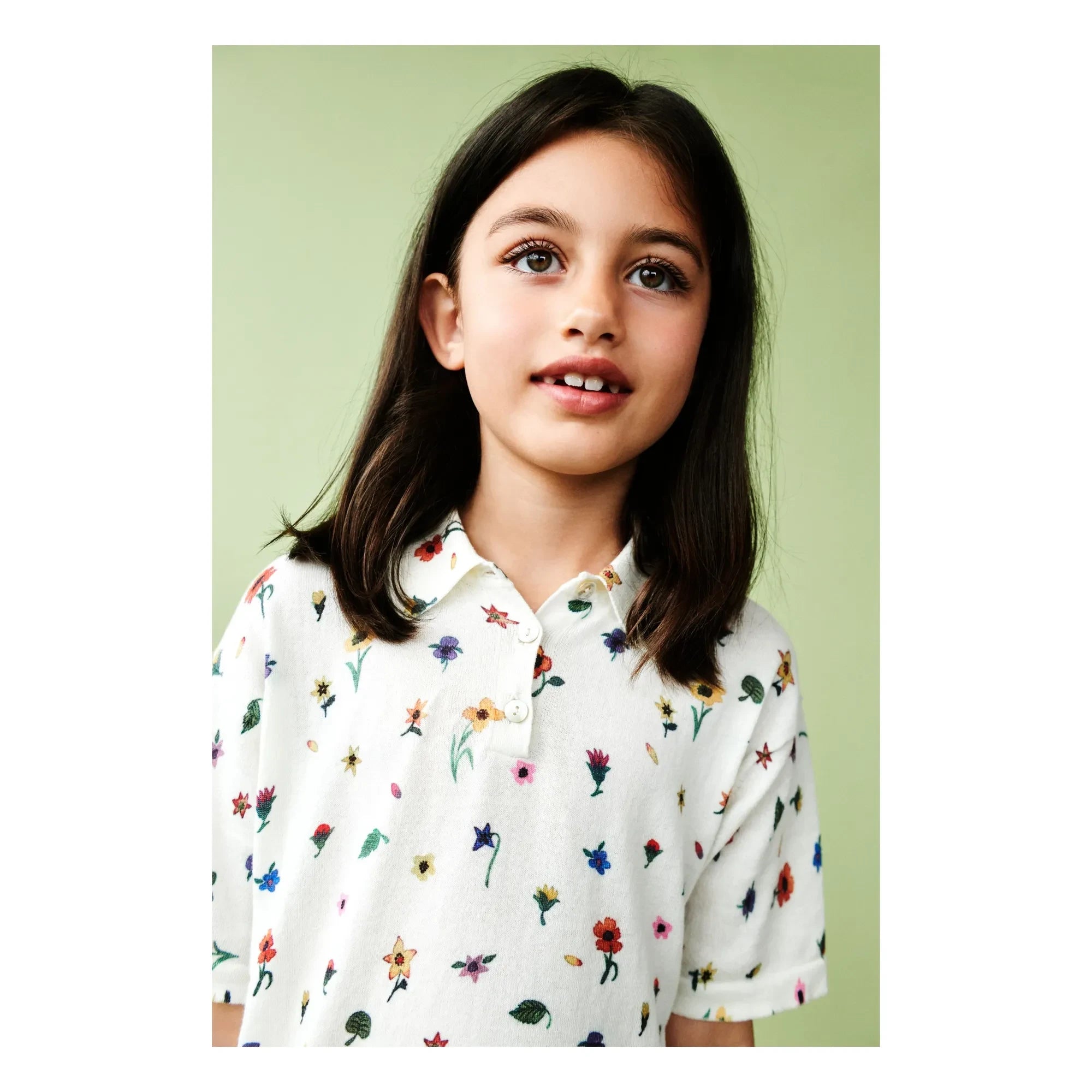 FUB - Polo con estampado floral Malla extrafina Algodón orgánico | Crudo