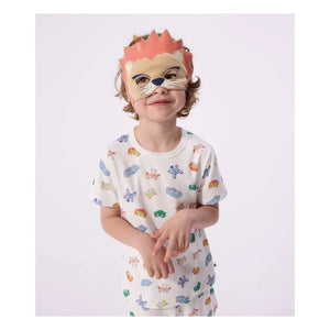 Petit Bateau - Conjunto de pijama corto con máscara de león de algodón orgánico | Blanco