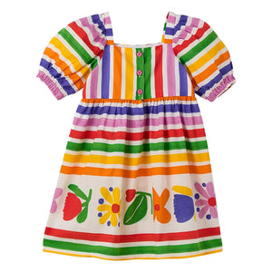 Fábula - Vestido de manga abullonada a rayas y flores | Amarillo