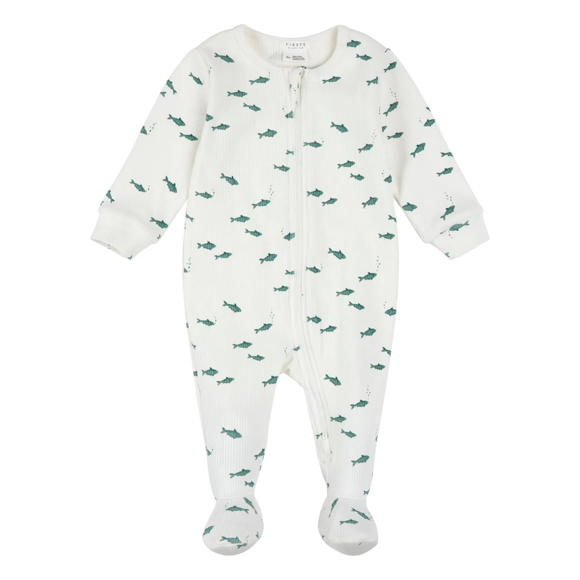Petit Lem - Pijama de algodón orgánico acanalado con pie de pez | Beige