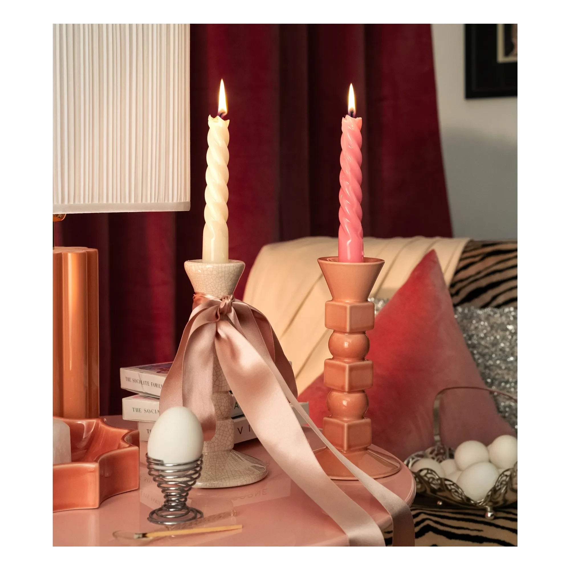 The Socialite Family - Candelabro de cerámica Anna pequeño | Rosa empolvado