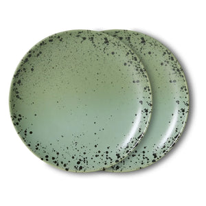 HKliving - Plato de postre de cerámica "Fleck" - Juego de 2 | Verde claro