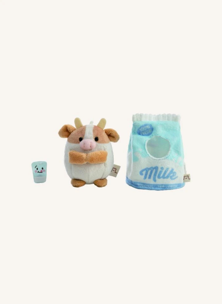 Nici - Juguete de peluche Moono la vaca, con disfraz de cartón de leche | Beige