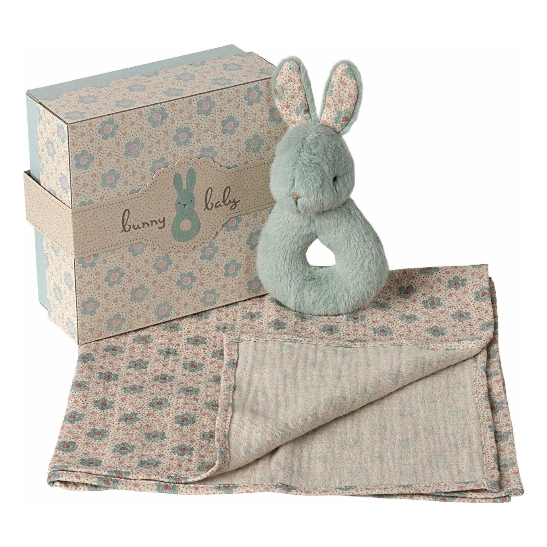 Maileg - Set de nacimiento - Sonajero de conejito y pañal | Verde menta