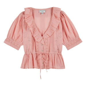 Emile et Ida - Blusa de algodón bordada con volantes | Rosa