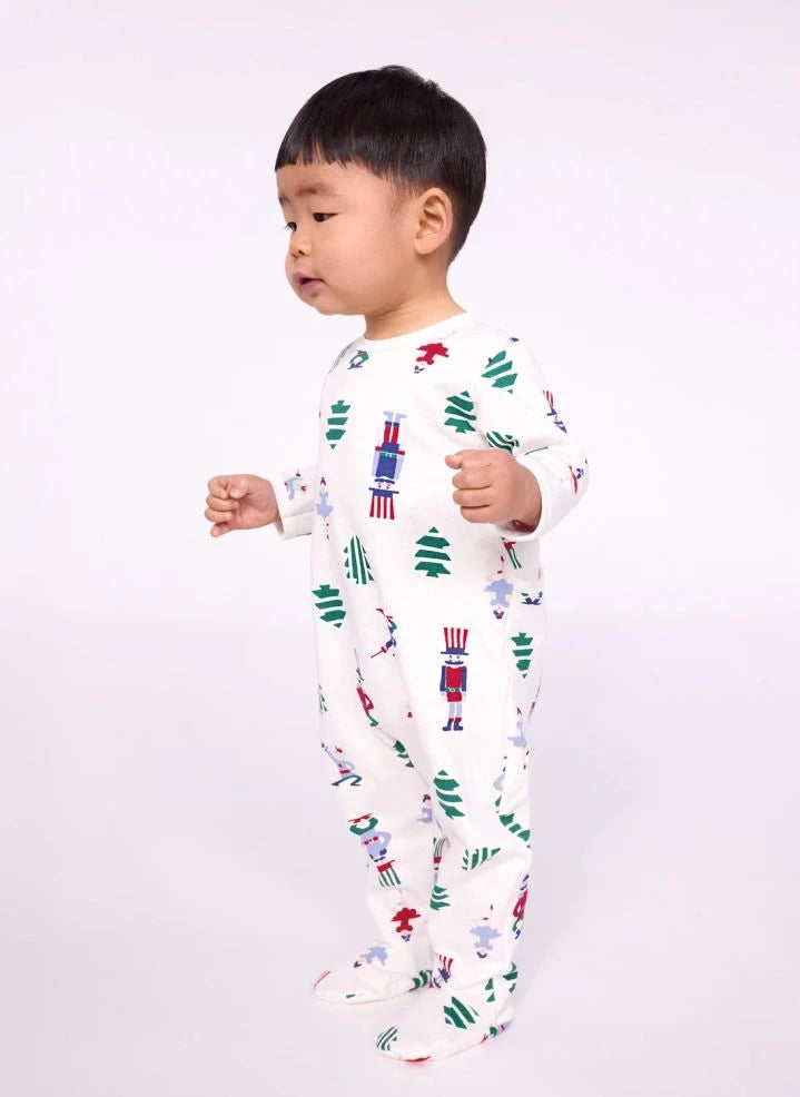 Petit Bateau - Pijamas de Navidad de forro polar de algodón orgánico | Blanco