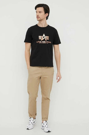 Camiseta de algodón con estampado de lámina Alpha Industries Basic