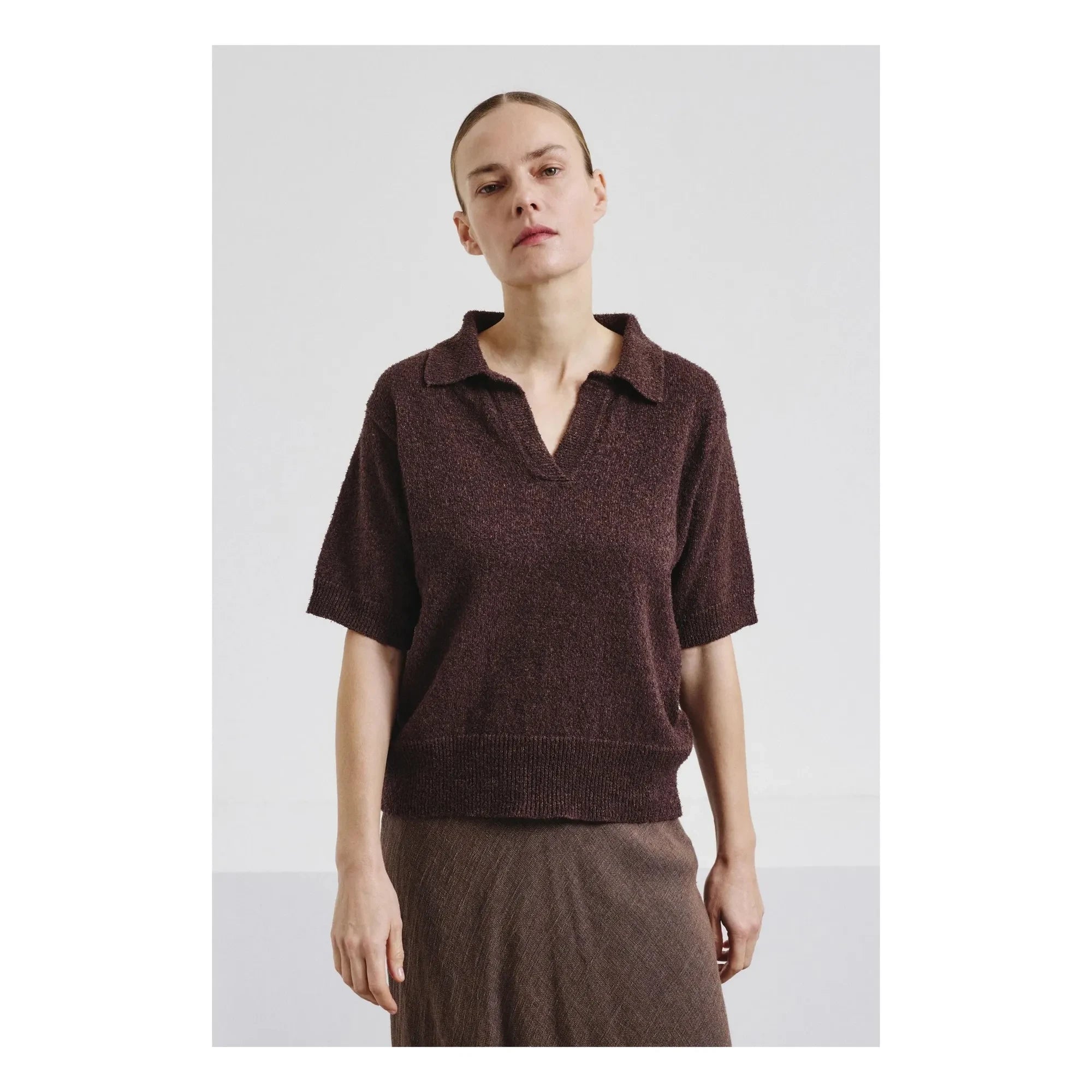Pomandère - Polo de algodón y lino | Marrón oscuro