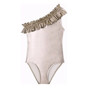 Lison Paris - Bañador asimétrico metalizado Venus de 1 pieza | Oro rosa