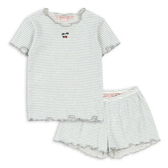 Konges Sløjd - Conjunto de camiseta y pantalón corto de algodón orgánico acanalado a rayas | Azul