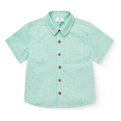 Copenhagen Colors - Camisa de manga corta a rayas de algodón orgánico seersucker | Turquesa