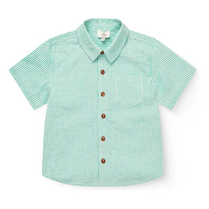 Copenhagen Colors - Camisa de manga corta a rayas de algodón orgánico seersucker | Turquesa