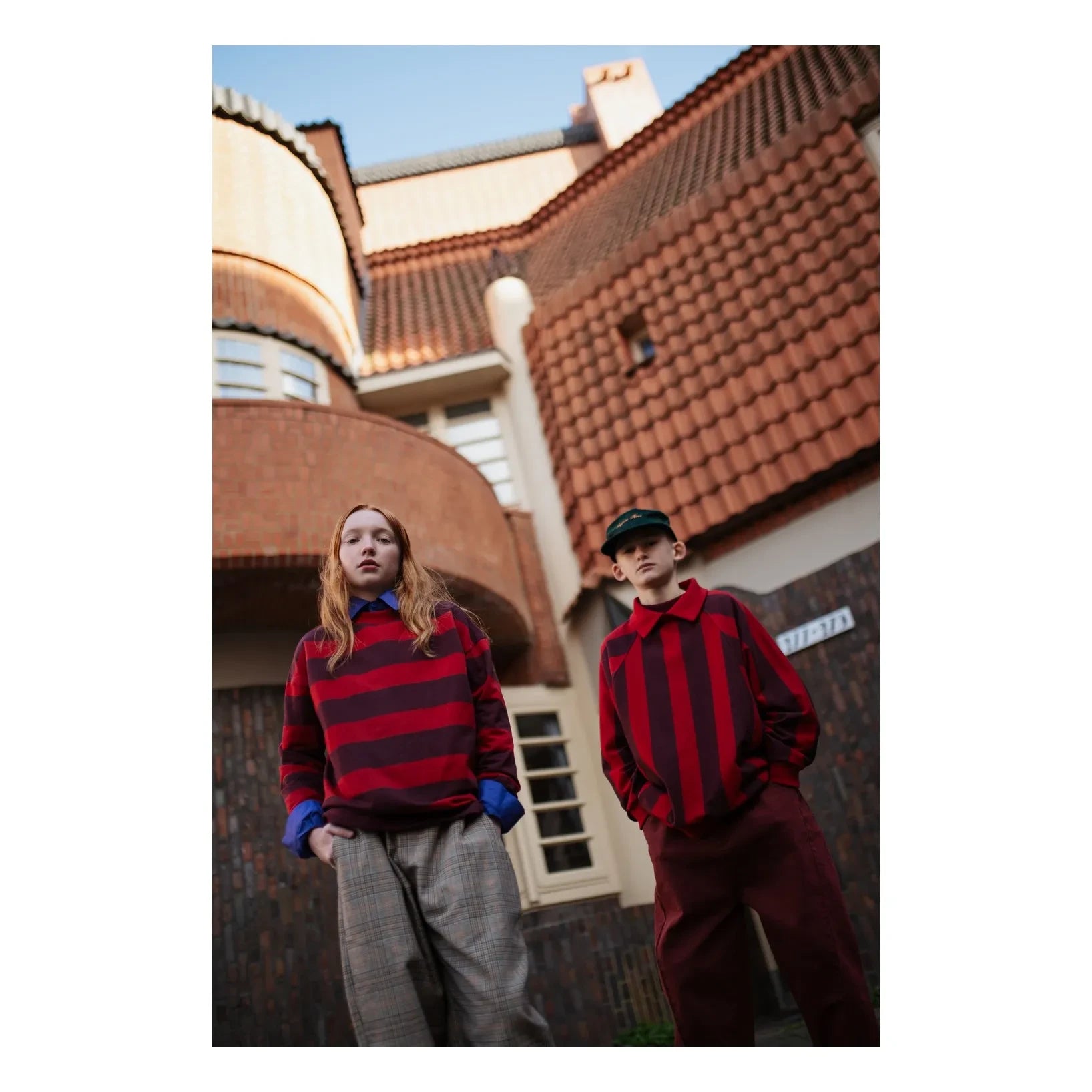 Repose AMS - Sudadera polo de algodón orgánico a rayas | Rojo