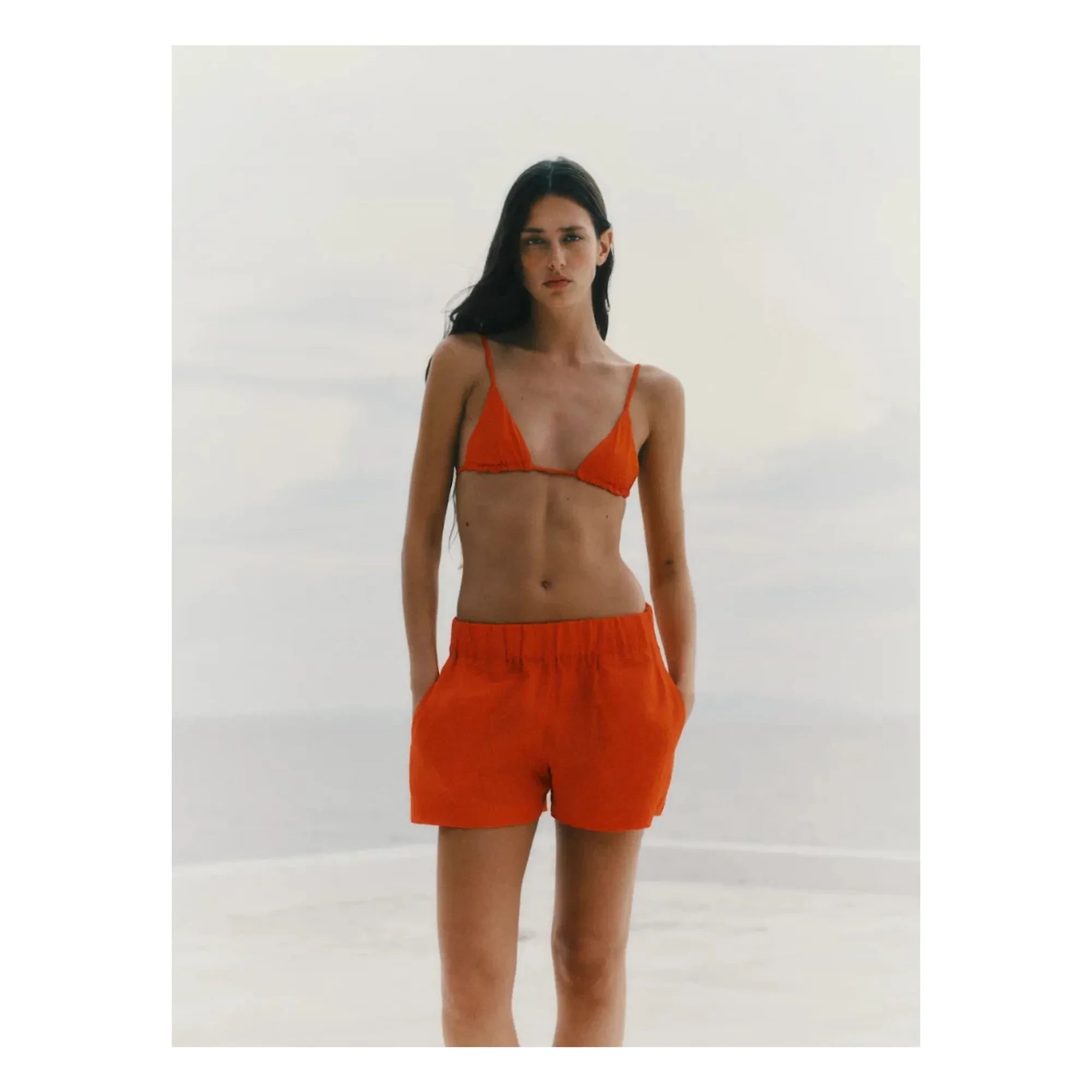 Vanessa Sposi - Shorts de lino de talle alto | Rojo