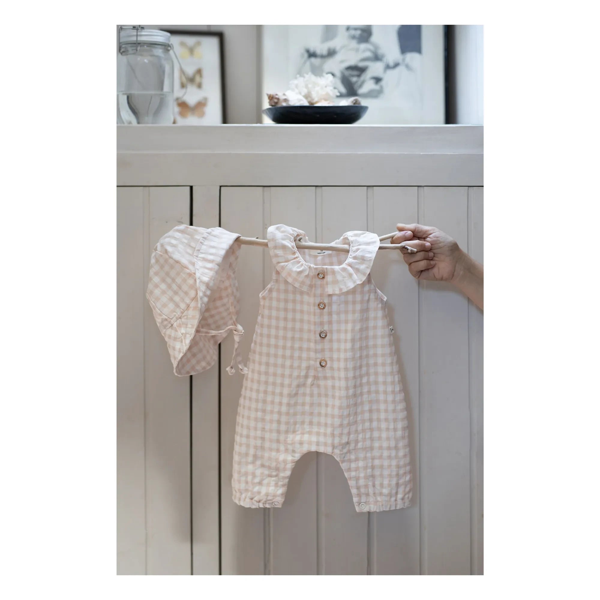 1+ in the family - Egina Vichy Seersucker mono | Beige rosa