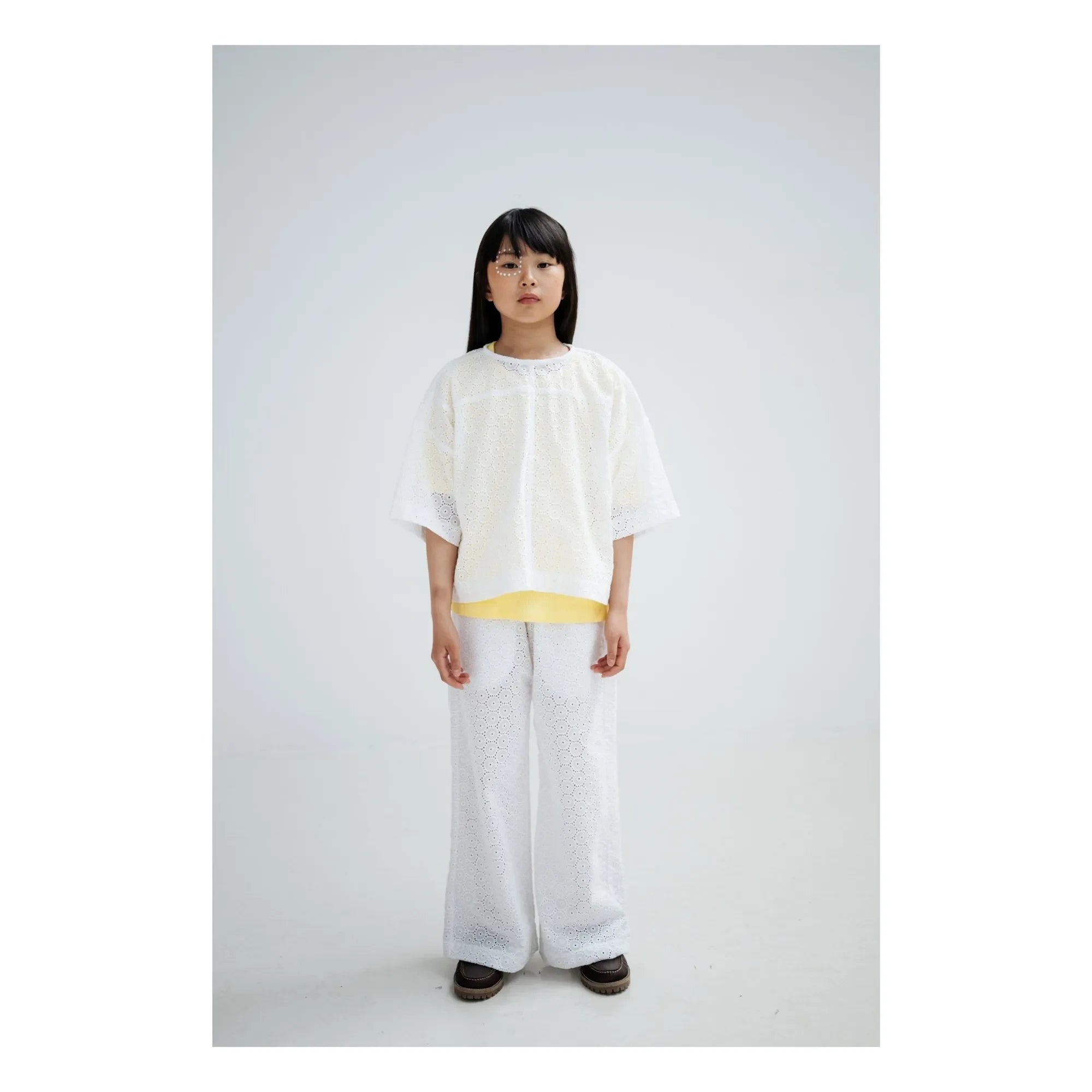 Repose AMS - Blusa con botones en la espalda de algodón orgánico Anglaise bordado | Blanco