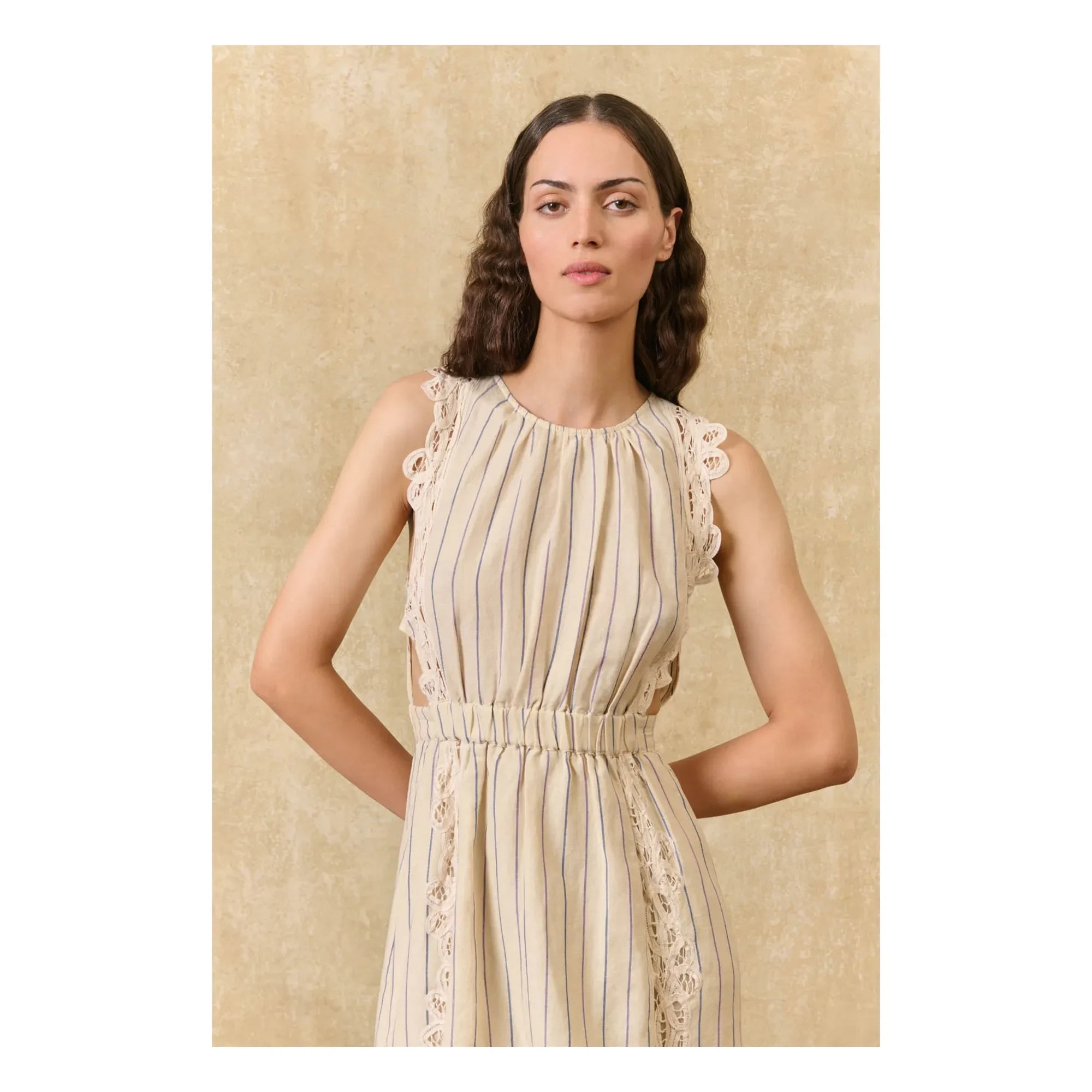 Louise Misha - Vestido de lino y algodón a rayas Ariane | Crema
