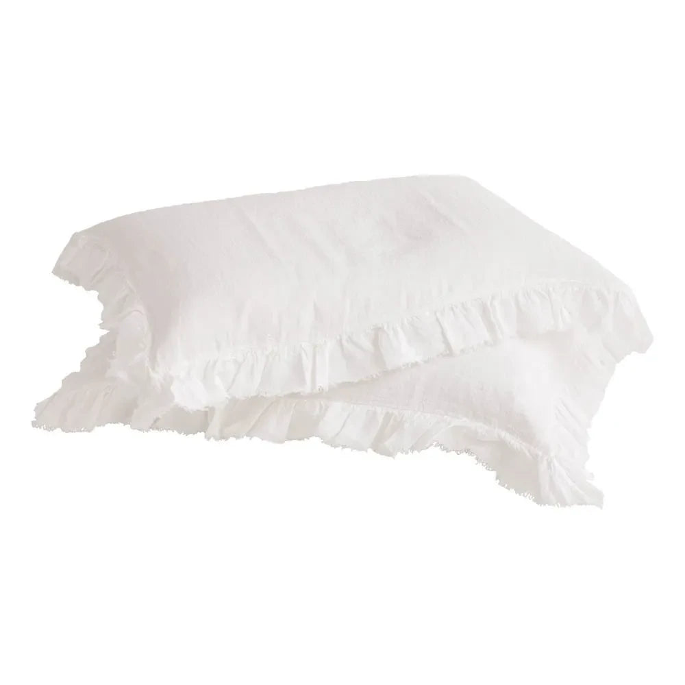 Maison de Vacances - Funda de almohada de lino lavado Bohème | Blanco