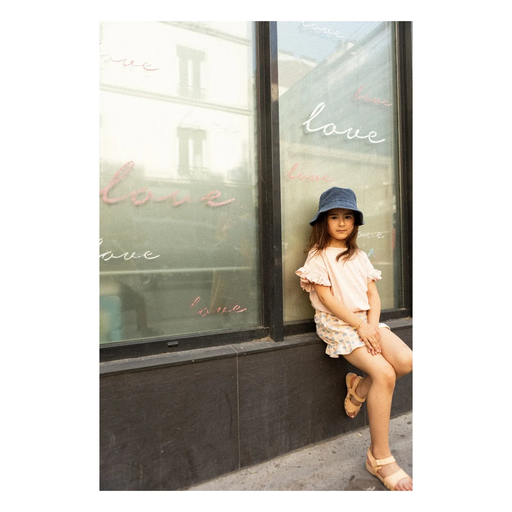 Louis Louise - Shorts con Volantes Astrée Felpa Corazones | Rosa Empolvado