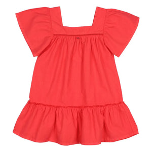 Búho - Vestido de popelín de algodón orgánico con volantes | Rojo