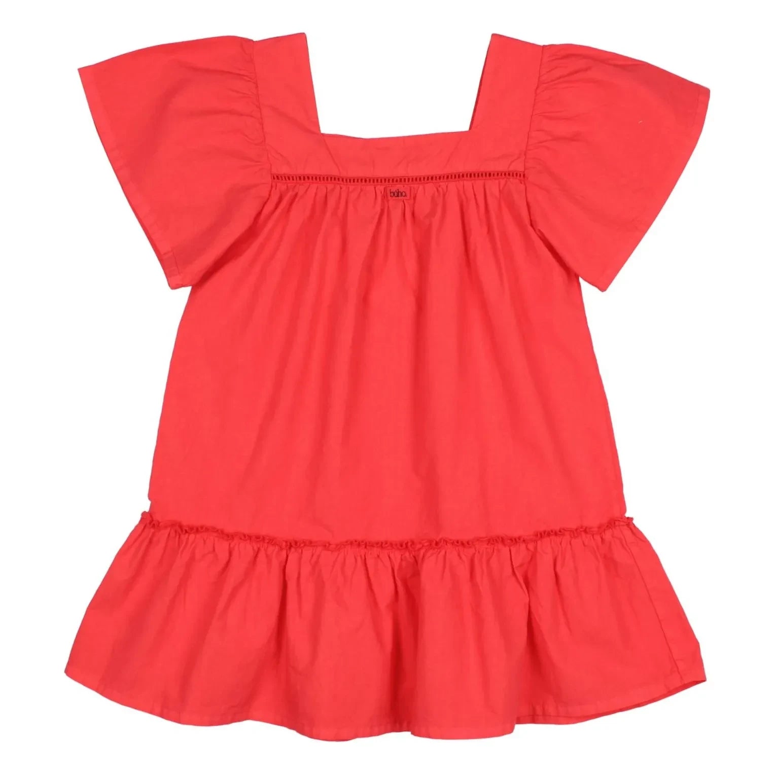 Búho - Vestido de popelín de algodón orgánico con volantes | Rojo