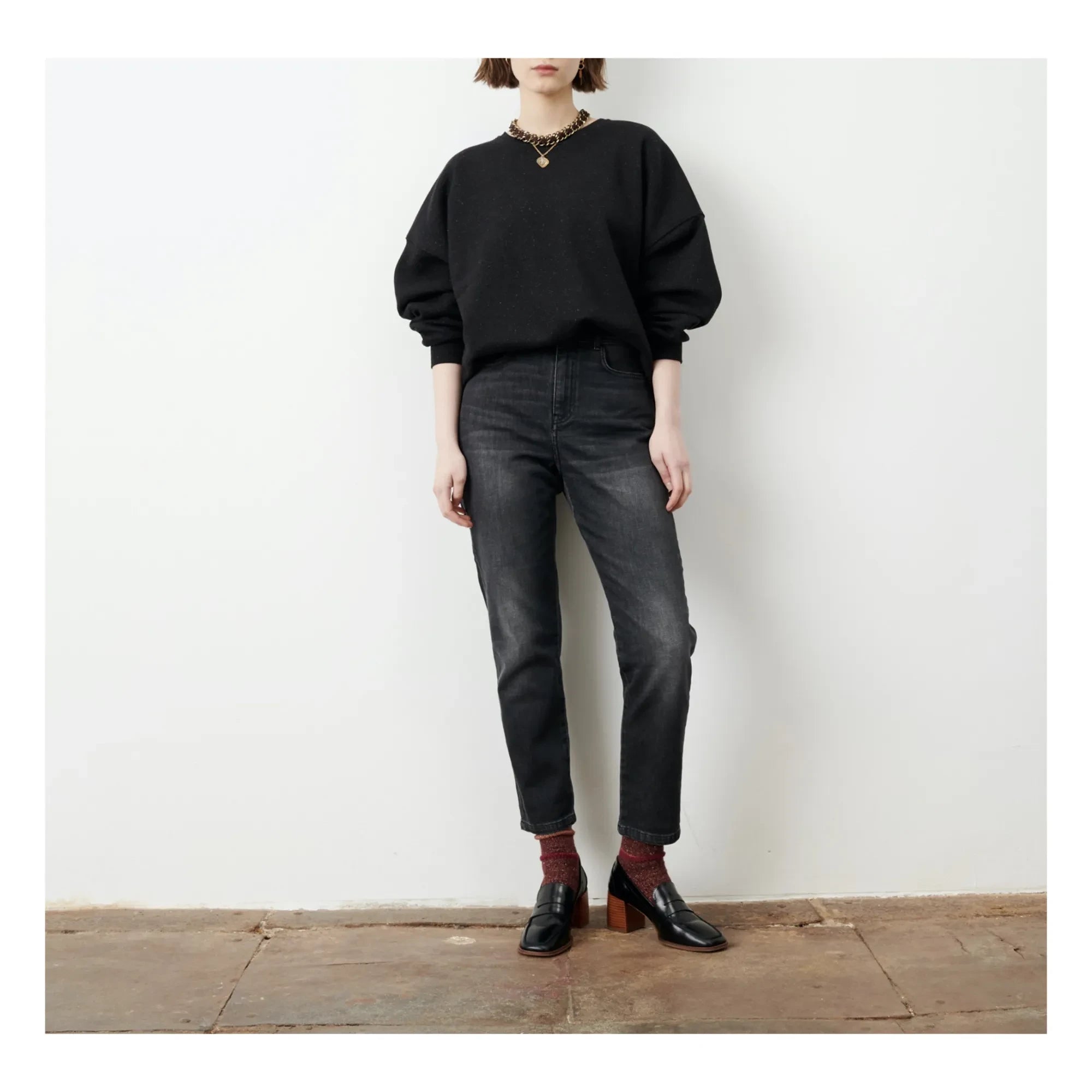 Sessùn - Sudadera de algodón con topos Chebbi | Negro