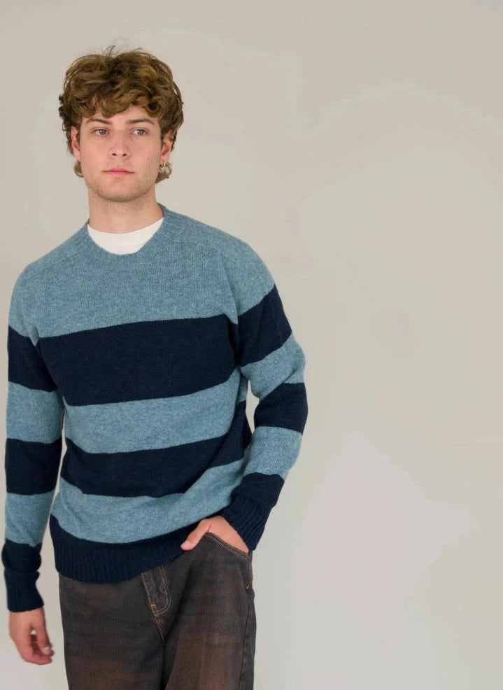 Origin Knitwear - Suéter de Lana Sin Costuras a Rayas | Azul