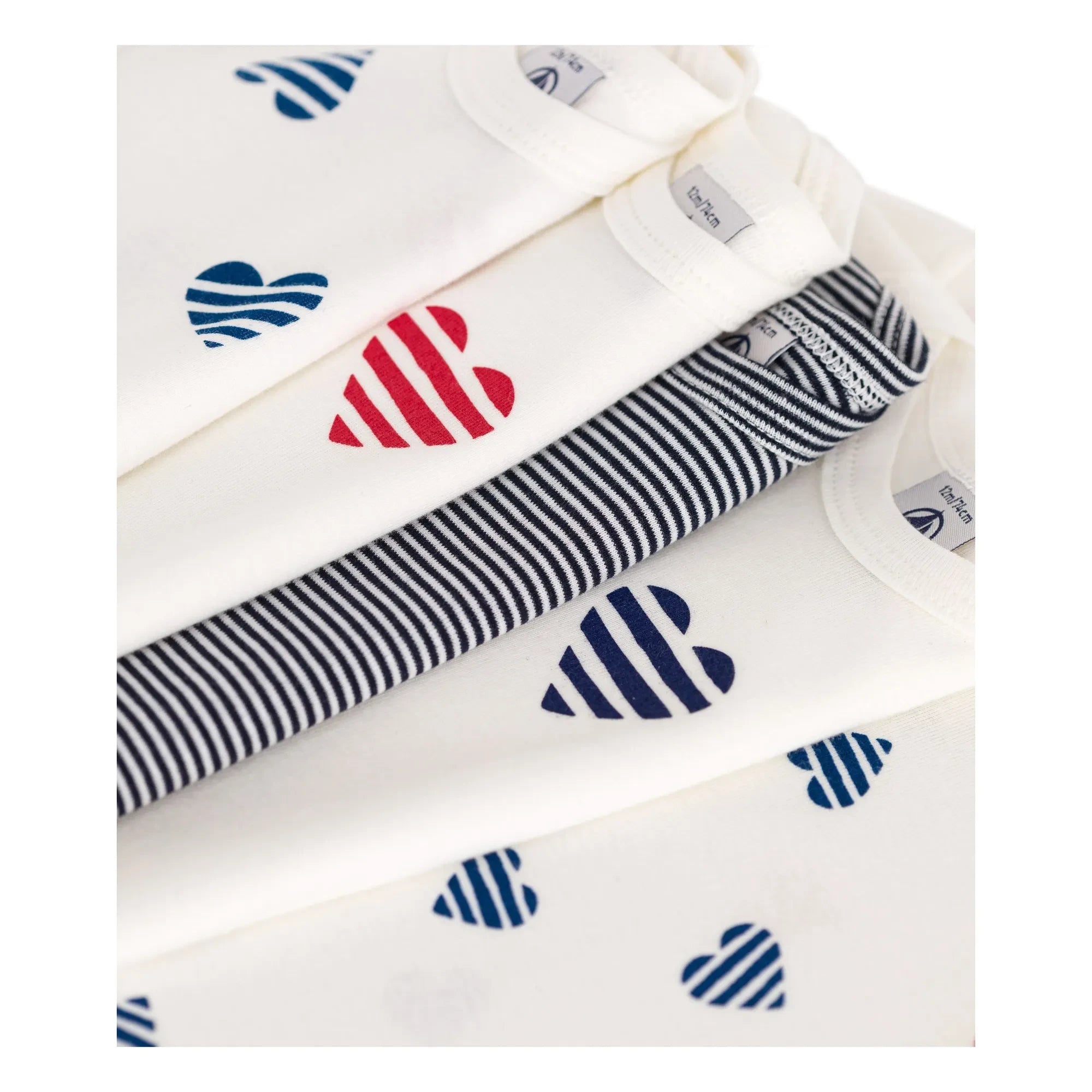 Petit Bateau - Conjunto de 5 Bodys de Algodón Orgánico con Rayas y Corazones | Crudo