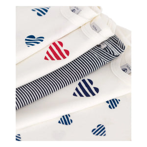 Petit Bateau - Conjunto de 5 Bodys de Algodón Orgánico con Rayas y Corazones | Crudo
