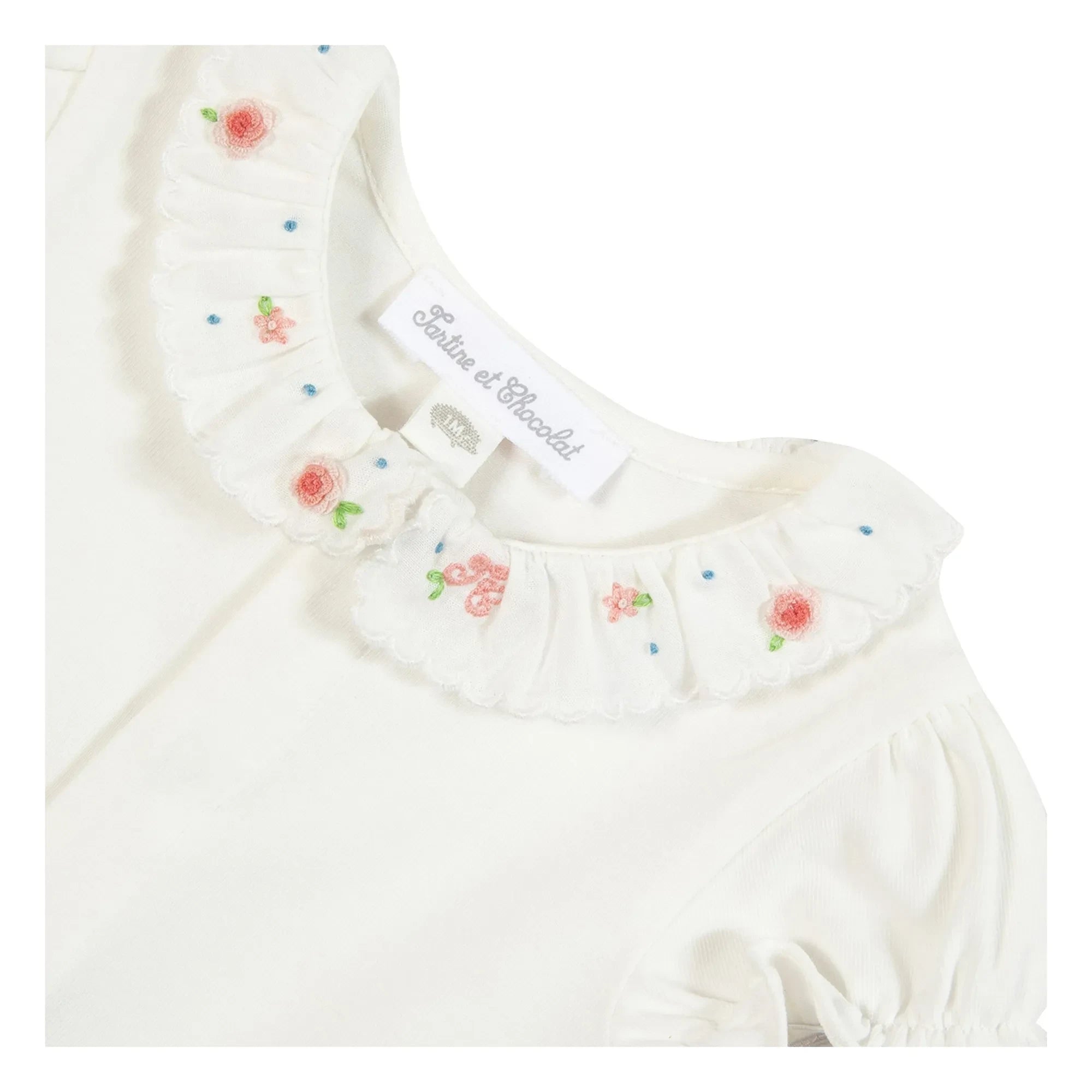 Tartine et Chocolat - Body con cuello Claudine y flores con volantes | Crudo