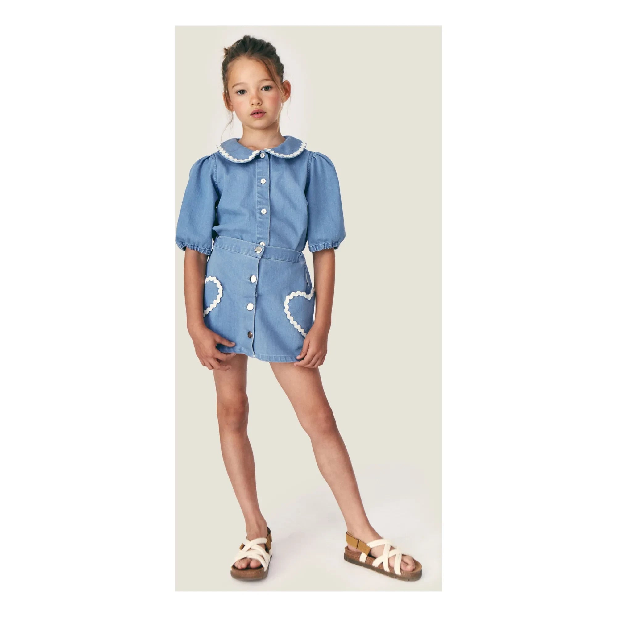 Mipounet - Falda Pantalón Louise con Bolsillos Corazones | Azul Claro
