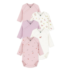 Petit Bateau - Conjunto de 5 bodies de algodón orgánico con flores | Rosa