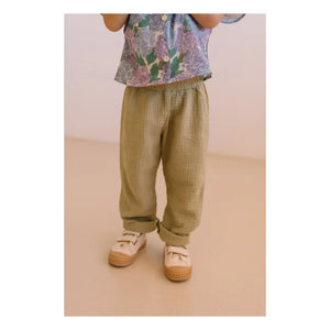 Studio Bohème - Pantalón de gofre de algodón orgánico Cousin Gaze | Caqui claro