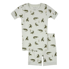 Petit Lem - Pijama corto de cocodrilos de algodón orgánico | Verde