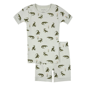 Petit Lem - Pijama corto de cocodrilos de algodón orgánico | Verde