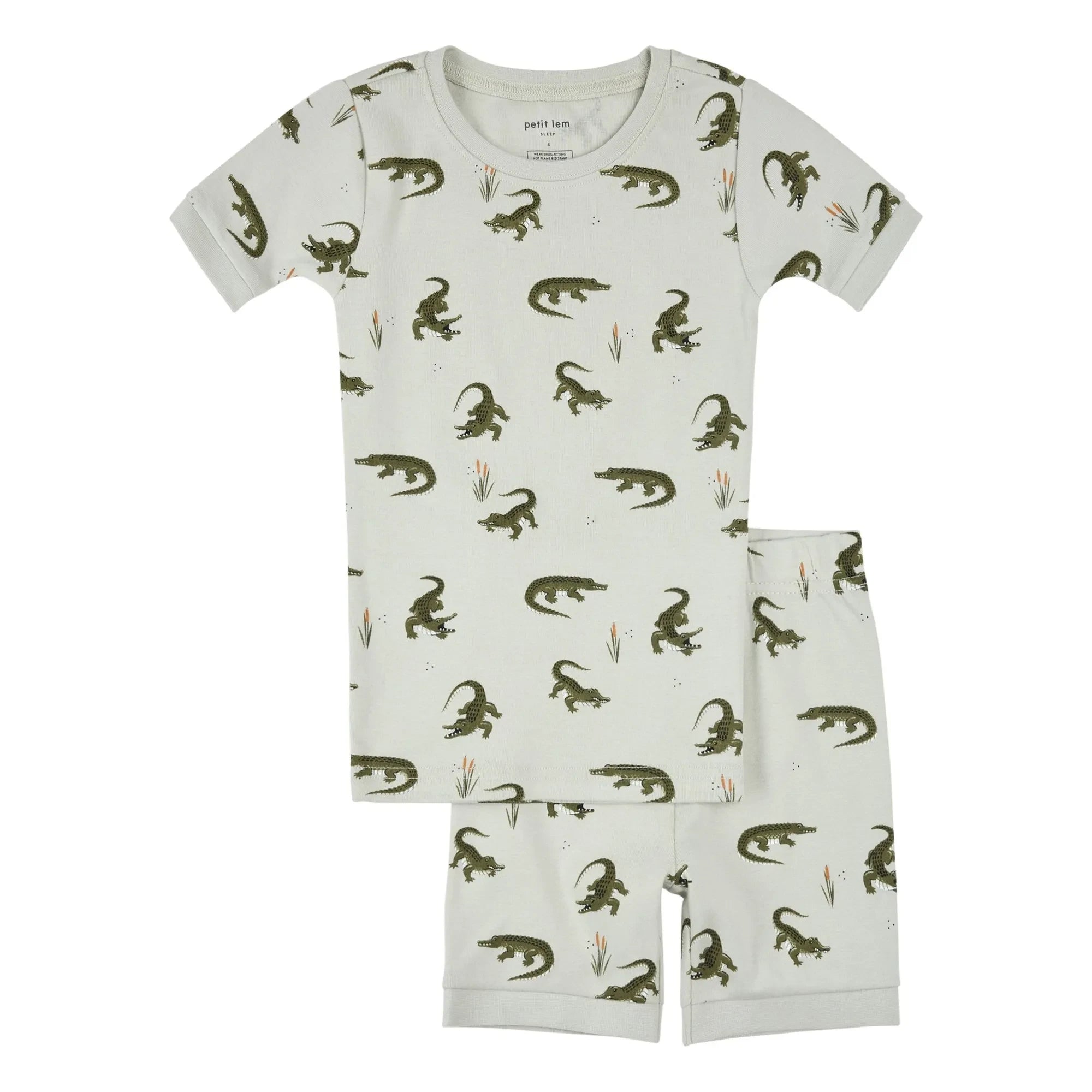 Petit Lem - Pijama corto de cocodrilos de algodón orgánico | Verde