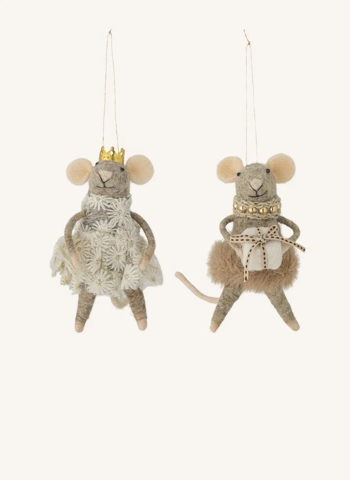 Bloomingville - Adorno ratón colgante de lana Peo - Set de 2 | Marrón