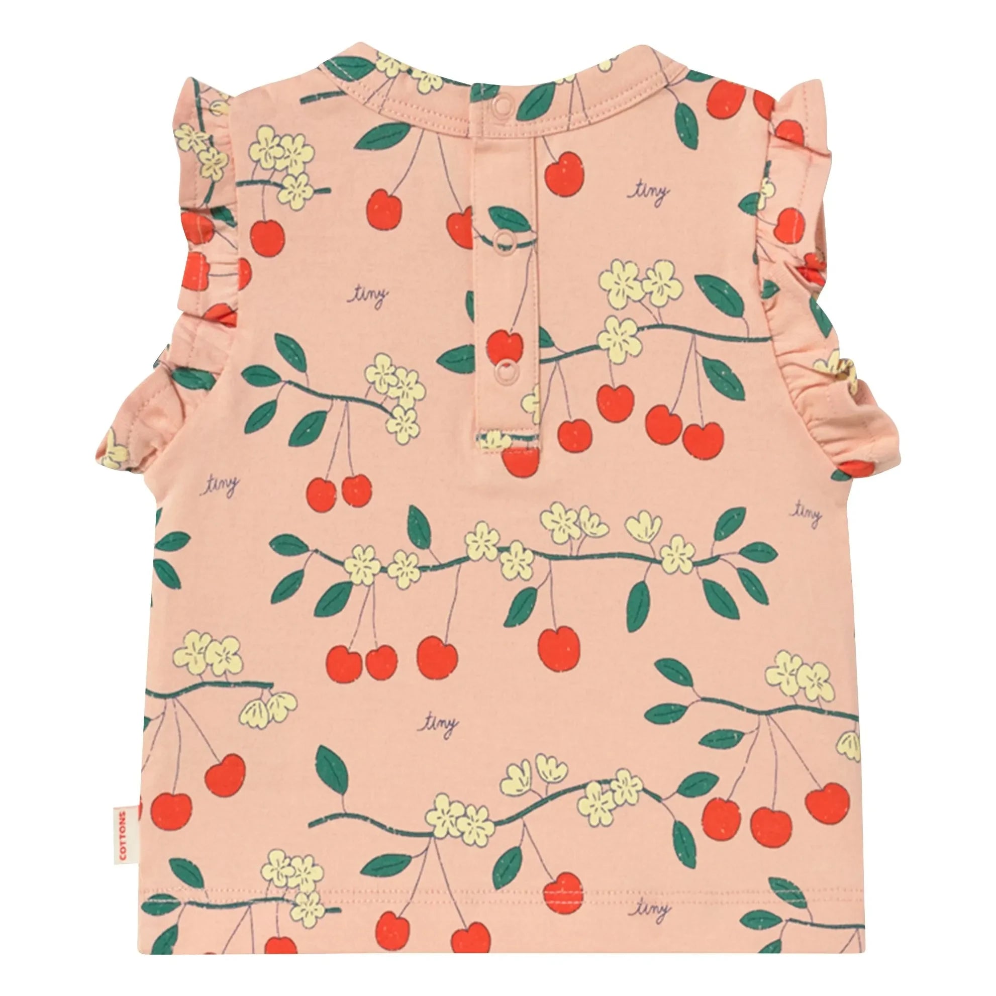 Tinycottons - Camiseta cerezas con volantes Algodón orgánico | Rosa