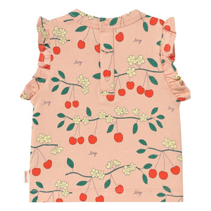 Tinycottons - Camiseta cerezas con volantes Algodón orgánico | Rosa