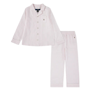 Ralph Lauren - Çizgili Logolu Gömlek ve Pantolon Pijama | Pembe