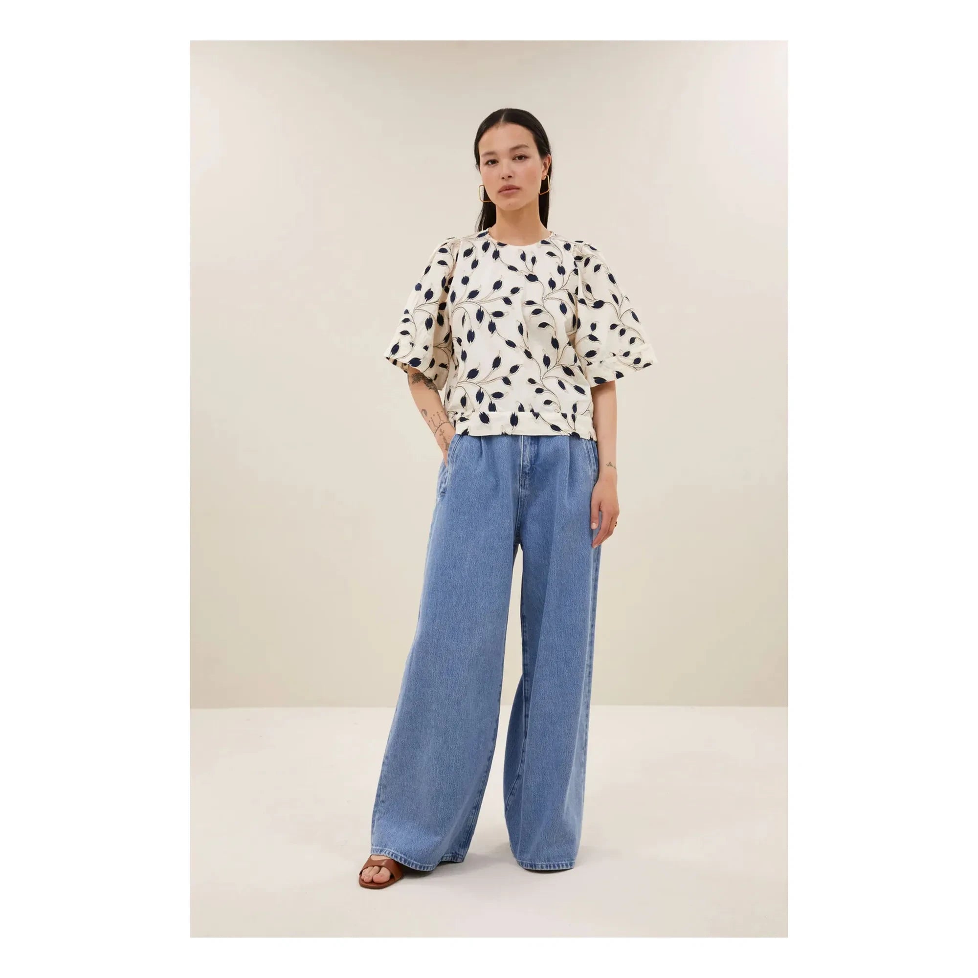 By Bar - Blusa Botánica de Algodón Olivia | Azul noche