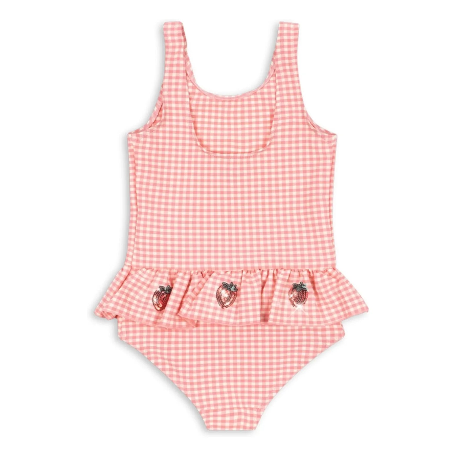 Konges Sløjd - Bañador con volantes de fresa con diseño Etta Gingham | Rosa