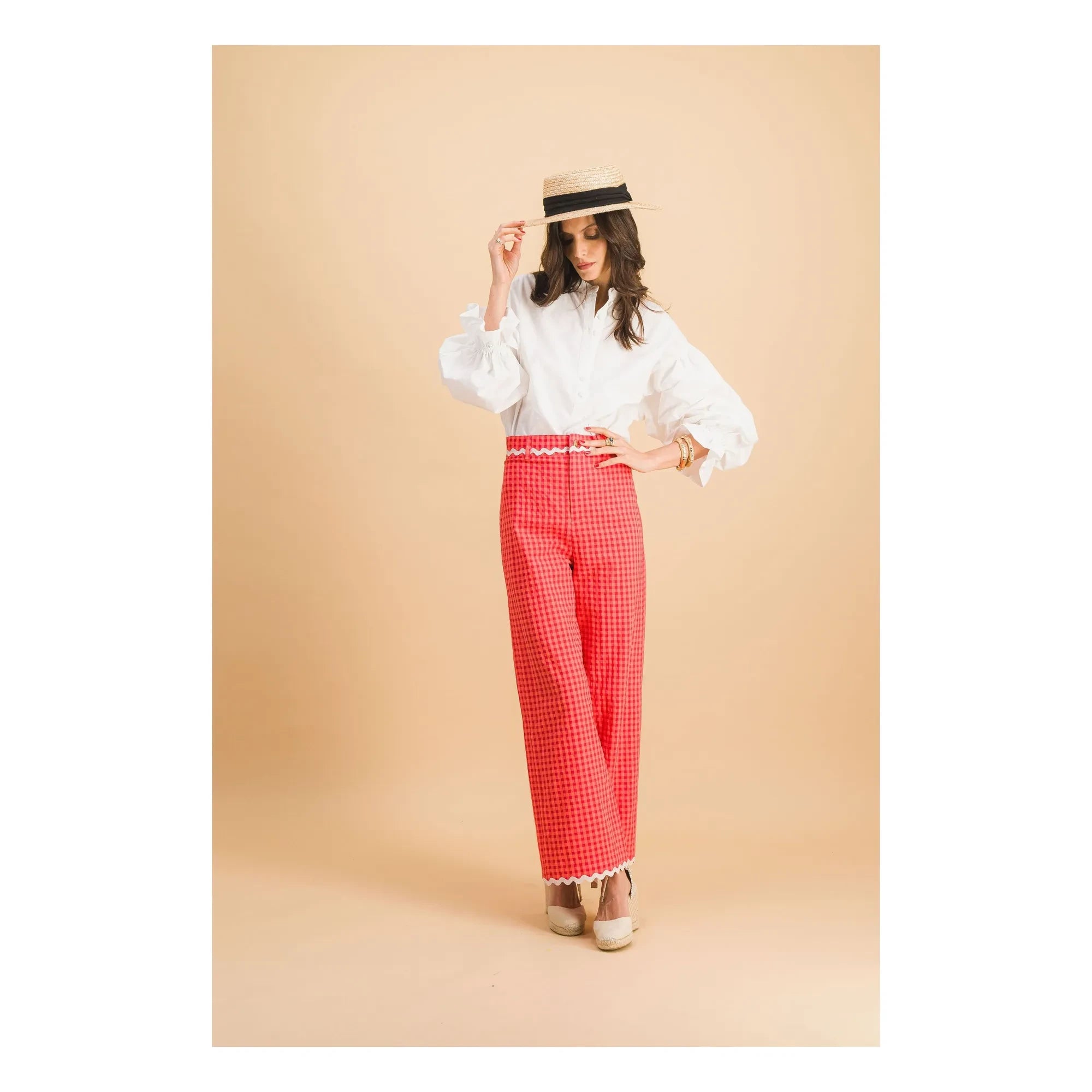 Elise Chalmin - Georgia - Pantalones de algodón a cuadros | Rojo